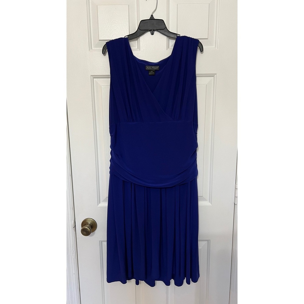 Jessica Howard Royal Blue Ruched V-Neck Cocktail Dress Plus Size 18W - Picture 2 of 8